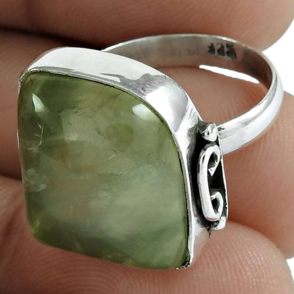 Gift For Her Natural Prehnite Solitaire Boho Ring Size 7 925 Silver J11