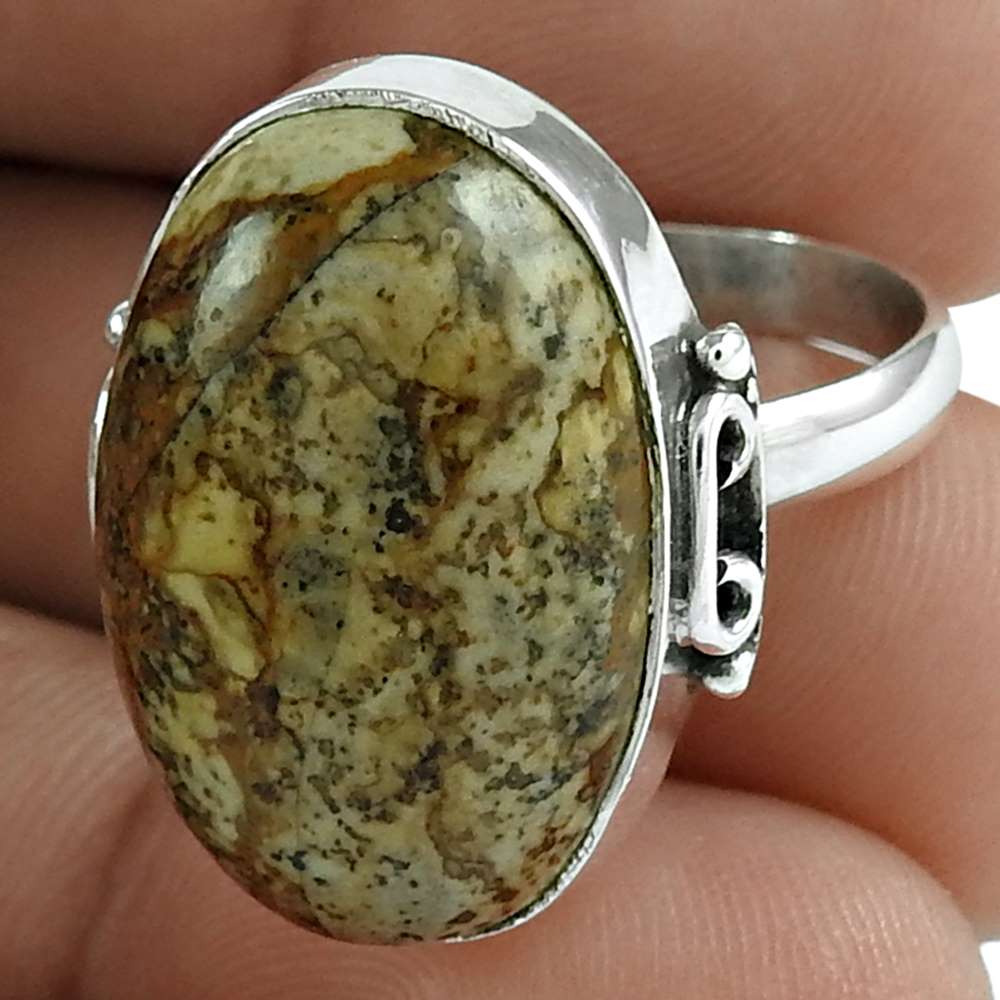Statement Bohemian Ring Size 8 925 Silver Natural Picture Jasper K11