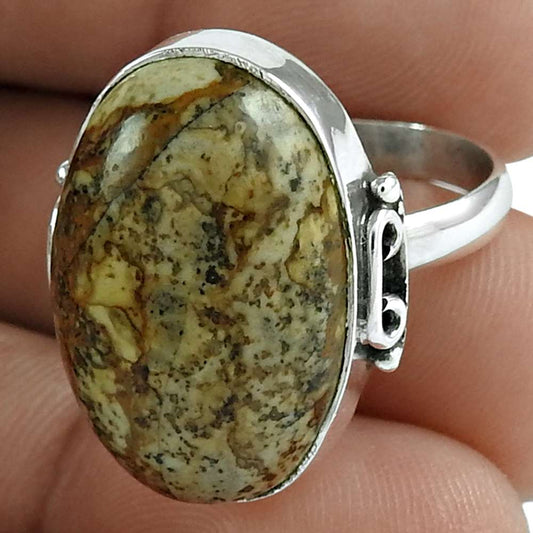 Statement Bohemian Ring Size 8 925 Silver Natural Picture Jasper K11