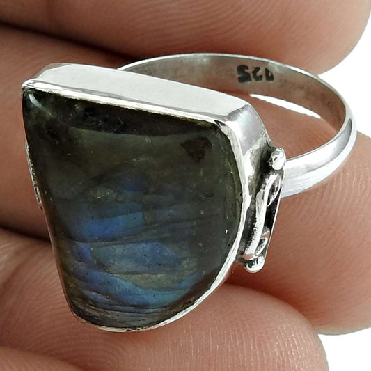 Gift For Her Natural Labradorite Cocktail Vintage Ring Size 8 925 Silver S4