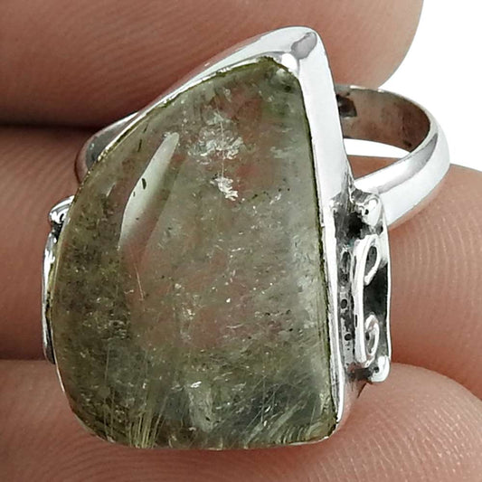 Gift For Her Natural Golden Rutile Solitaire Boho Ring Size 6 925 Silver M6