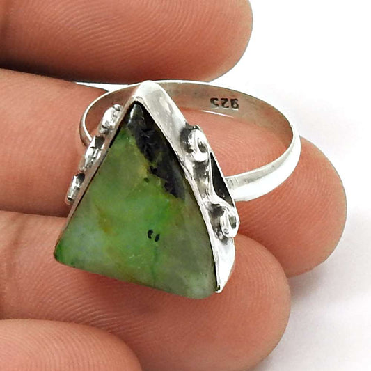Natural Chrysoprase Gemstone Cocktail Bohemian Ring Size 8.5 925 Silver F17