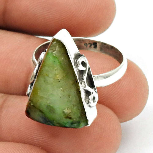 Natural Chrysoprase Solitaire Ethnic Ring Size 8 925 Silver For Women G17