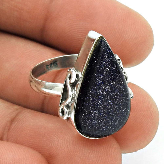 Natural Blue Sunstone 925 Silver Cocktail Bohemian Ring Size 6.5 For Girls H17
