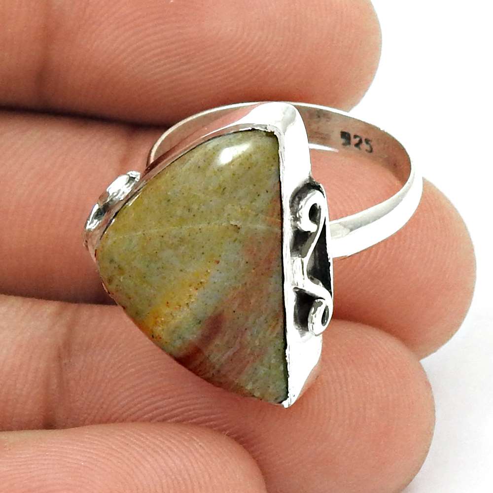 Natural Jasper Gemstone Cocktail Bohemian Ring Size 7 925 Silver For Girls K17