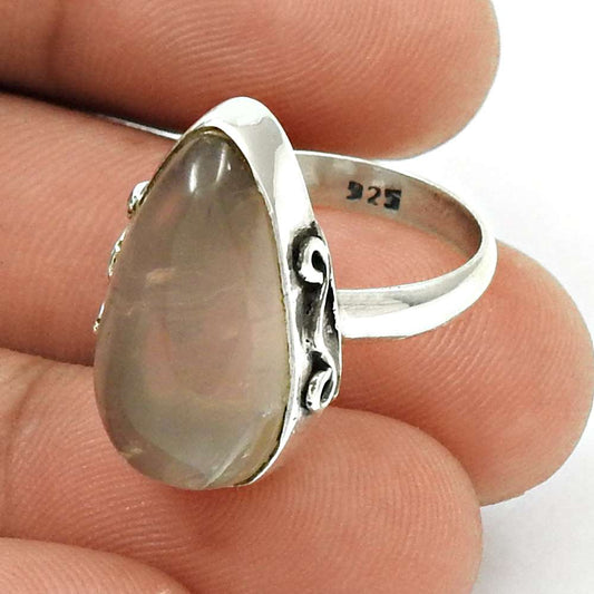 Gift For Her Natural Rose Quartz Statement Tribal Ring Size 7 925 Silver L17