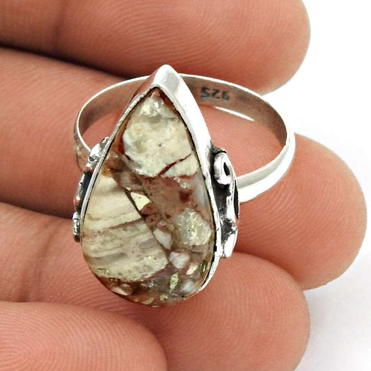 Gift For Her 925 Silver Natural Rosetta Cocktail Bohemian Ring Size 9 M17