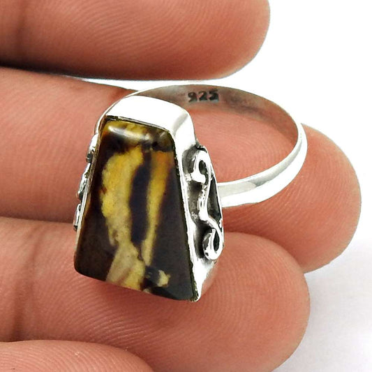 Natural Septarian Cocktail Woman Gift Ring Size 7.5 925 Silver For Girls F9