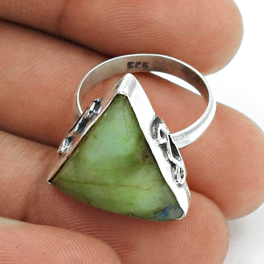 Gift For Her 925 Silver Natural Chrysoprase Statement Tribal Ring Size 6 N17