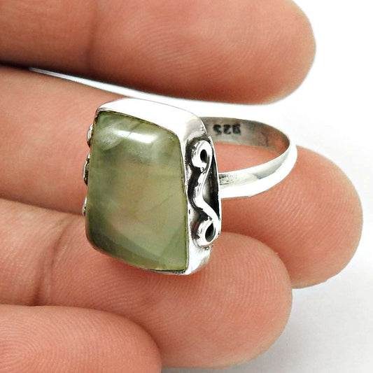 Natural Prehnite Cocktail Woman Gift Ring Size 6 925 Silver For Women O17