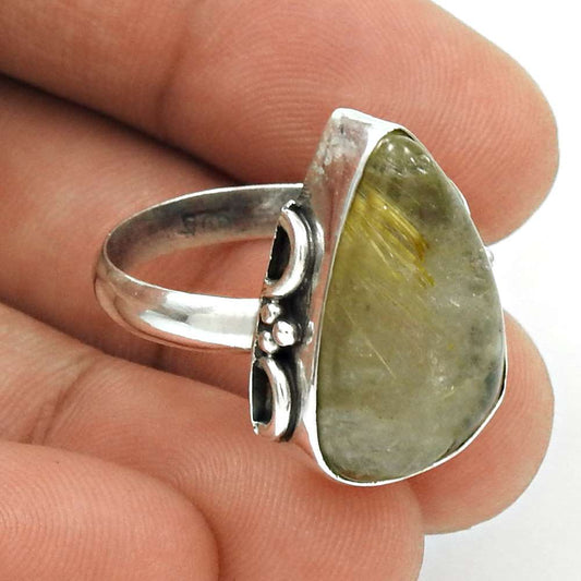 Gift For Her Natural Golden Rutile Solitaire Vintage Ring Size 8 925 Silver B28