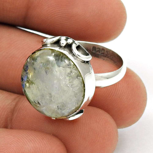 Natural Rainbow Moonstone Cocktail Woman Gift Ring Size 7 925 Silver I24