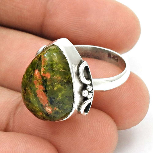 Woman Gift Unakite Gemstone 925 Silver Cocktail Bohemian Ring Size 7 Z26