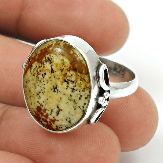 Gift For Her Natural Picture Jasper Statement Tribal Ring Size 7 925 Silver L21