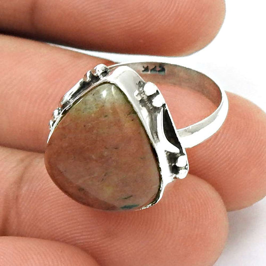 Natural Rhodonite Gemstone Cocktail Woman Gift Ring Size 6 925 Silver C14