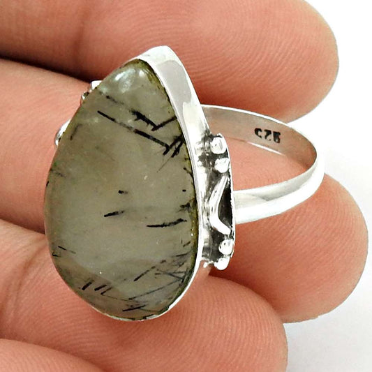 Natural Black Rutile Solitaire Vintage Ring Size 8.5 925 Silver For Girls D28