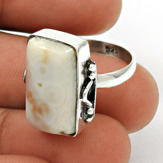 Natural Rosetta Gemstone Statement Tribal White Ring Size 7 925 Silver Q1
