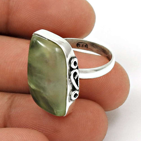 Natural Prehnite Gemstone Cocktail Bohemian Ring Size 8 925 Silver For Girls M21