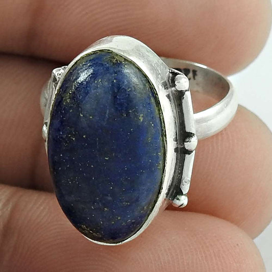 Natural Lapis Lazuli Gemstone Statement Boho Blue Ring Size 6 925 Silver M10