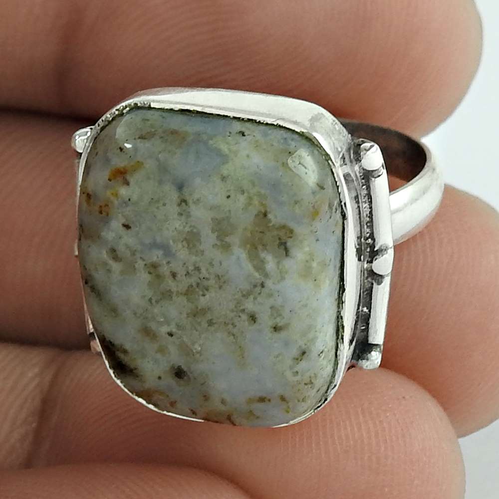 Natural Ocean Jasper Cocktail Bohemian Ring Size 6 925 Silver For Girls Z12
