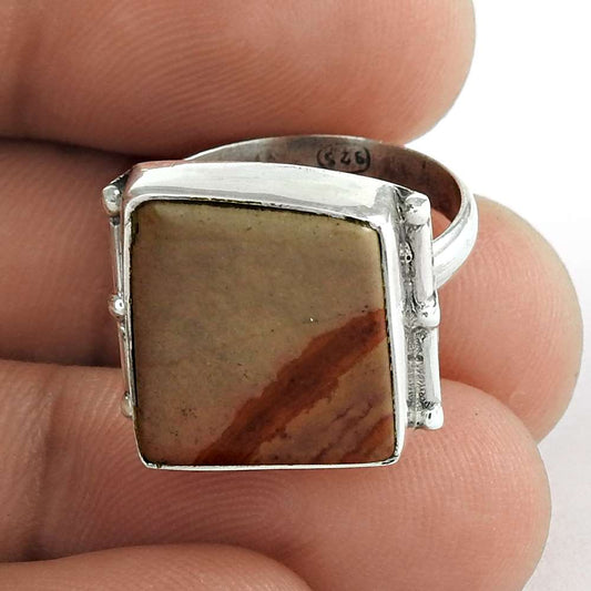 Gift For Her 925 Silver Natural Jasper Gemstone Statement Ethnic Ring Size 6 F7