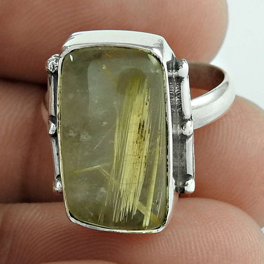 Natural Rutilated Quartz Cocktail Bohemian Ring Size 6 925 Silver G7