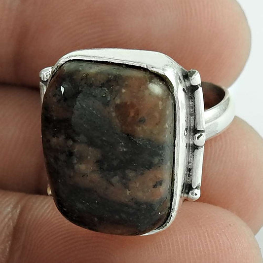 Natural Rhodonite 925 Silver Cocktail Ethnic Ring Size 6.5 For Women A13