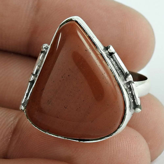 Natural Jasper Gemstone 925 Silver Solitaire Bohemian Ring Size 9 For Women G25