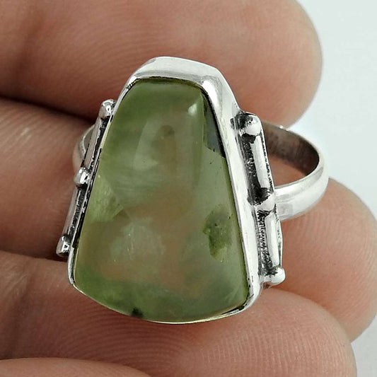 Natural Prehnite 925 Silver Solitaire Tribal Ring Size 7.5 For Women C16