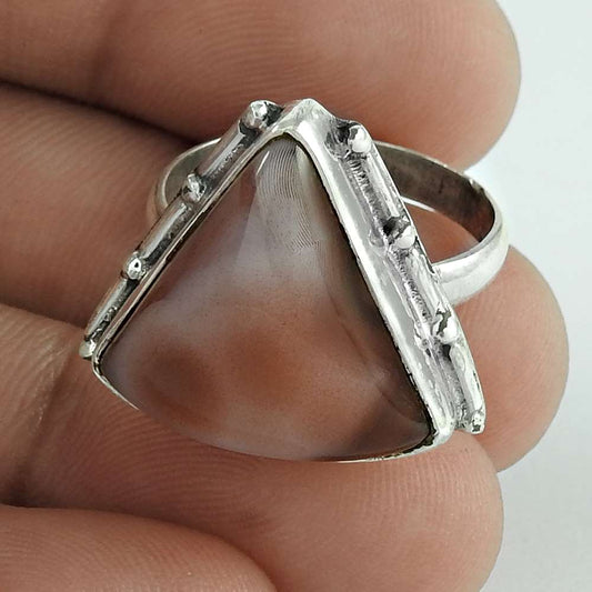 Wedding Gift For Her 925 Silver Natural Jasper Solitaire Vintage Ring Size 8 E16