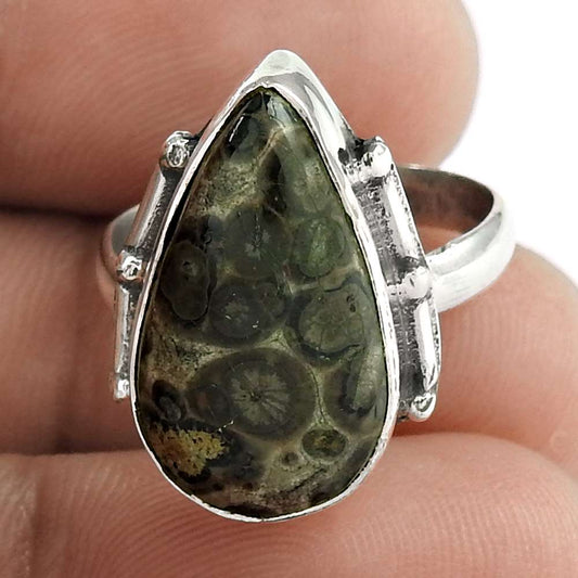 Natural Crinoid Fossil Statement Vintage Ring Size 6 925 Silver For Girls V4
