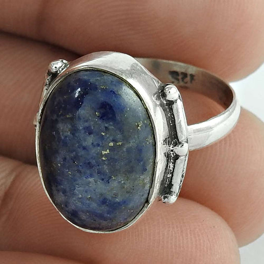 Gift For Women Solitaire Ethnic Ring Size 6.5 925 Silver Natural Sodalite N10