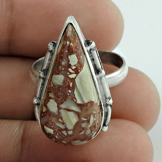 Natural Rosetta Gemstone 925 Silver Statement Bohemian Ring Size 7 For Women B13
