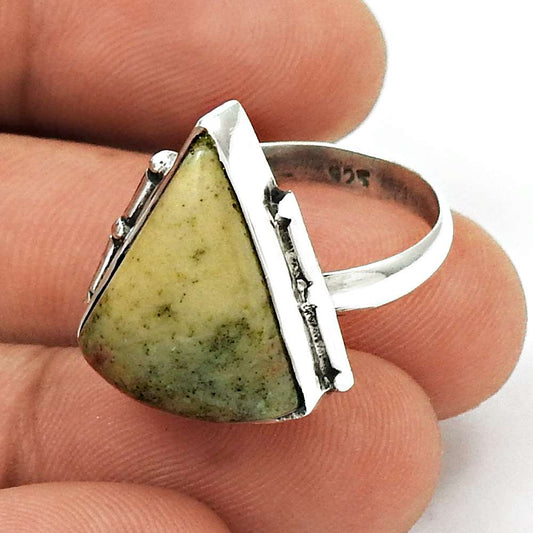 Natural Jasper Gemstone 925 Silver Statement Tribal Ring Size 8 For Girls R17