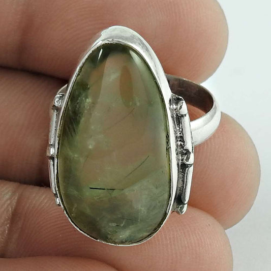 Gift For Her Natural Prehnite Solitaire Vintage Ring Size 7 925 Silver Q3