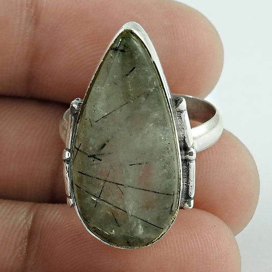 Natural Rutilated Quartz Cocktail Vintage Ring Size 7 925 Silver C13