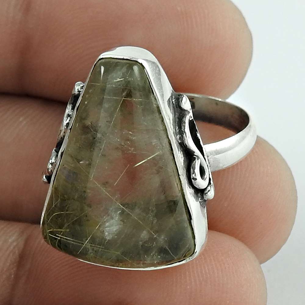 Natural Golden Rutile Gemstone Statement Vintage Ring Size 7 925 Silver F19