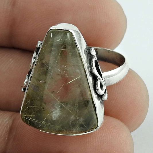 Natural Golden Rutile Gemstone Statement Vintage Ring Size 7 925 Silver F19