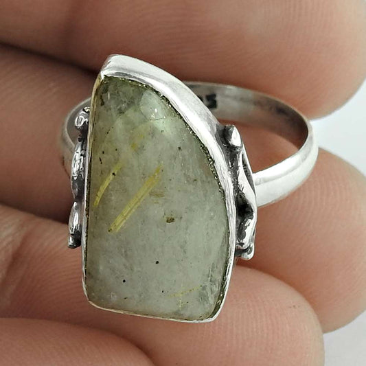 Gift For Her 925 Silver Natural Golden Rutile Cocktail Tribal Ring Size 8 D9