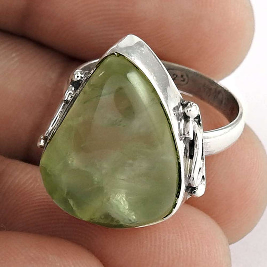 Birthday Gift For Her Natural Prehnite Band Tribal Ring Size 6 925 Silver T9