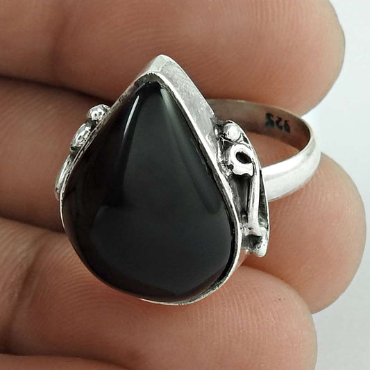 Natural Onyx Gemstone 925 Silver Solitaire Tribal Ring Size 6 For Women I7