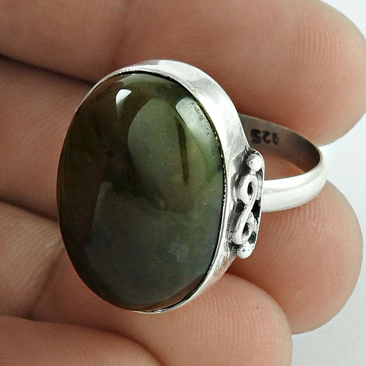 Gift For Her 925 Silver Natural Onyx Gemstone Solitaire Tribal Ring Size 7 B18