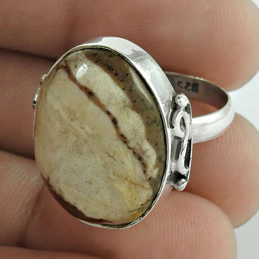 Natural Septarian Gemstone Solitaire Vintage Ivory Ring Size 7 925 Silver R19