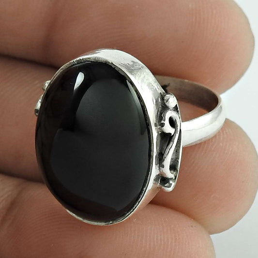 Natural Onyx Gemstone Cocktail Tribal Ring Size 6 925 Sterling Silver Jewelry C5