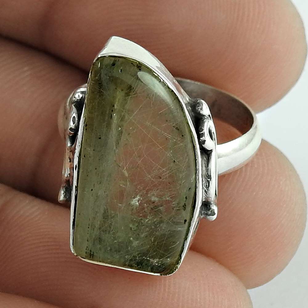 Natural Rutilated Quartz Solitaire Tribal Ring Size 5.5 925 Silver For Girls H10