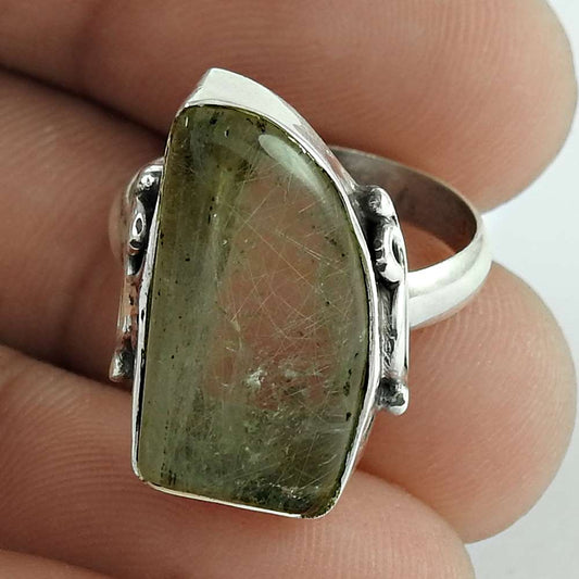 Natural Rutilated Quartz Solitaire Tribal Ring Size 5.5 925 Silver For Girls H10