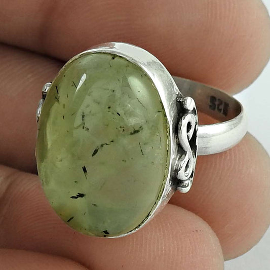 Natural Prehnite Gemstone Band Tribal Ring Size 7 925 Silver For Girls G12