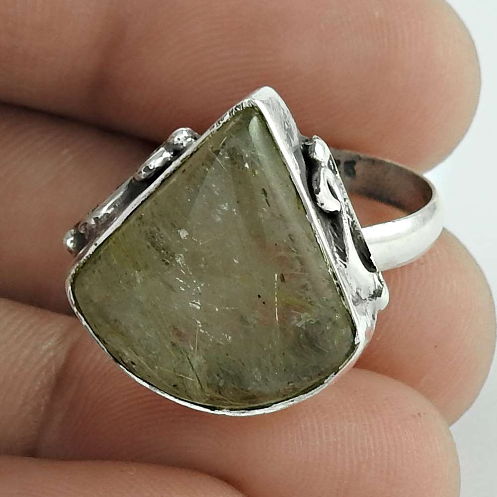 Natural Golden Rutile 925 Silver Cocktail Tribal Ring Size 6.5 For Women U9