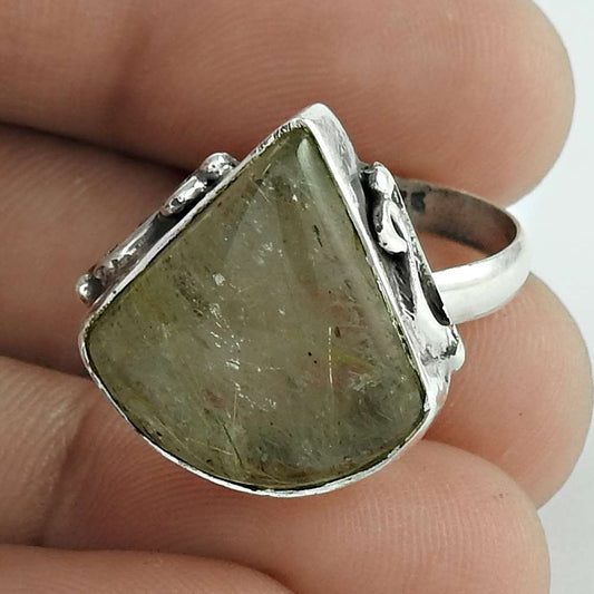 Natural Golden Rutile 925 Silver Cocktail Tribal Ring Size 6.5 For Women U9