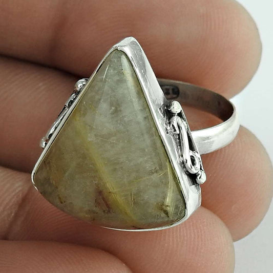 Natural Rutilated Quartz 925 Silver Cocktail Bohemian Ring Size 7 For Women P15